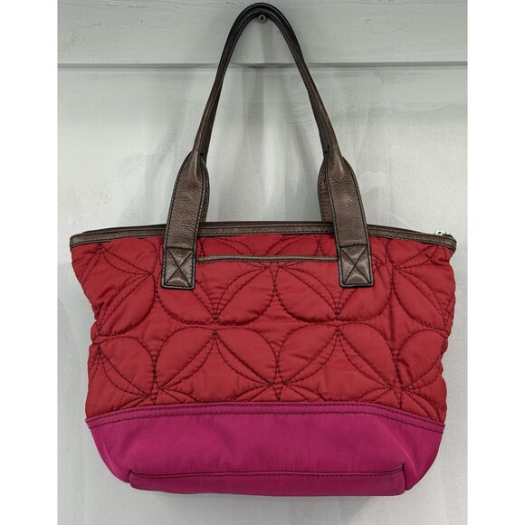 Women’s Fossil Quilted Key-Per Red Pink Shoulder Bag Handbag Leather‎ Trim - Picture 2 of 8